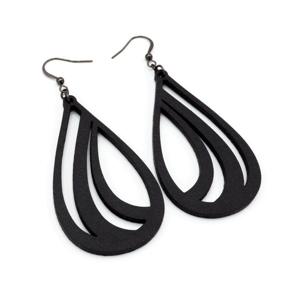 Drop 01 [L] // Leather Earrings - Black - LIGHT RAZOR DESIGN STUDIO