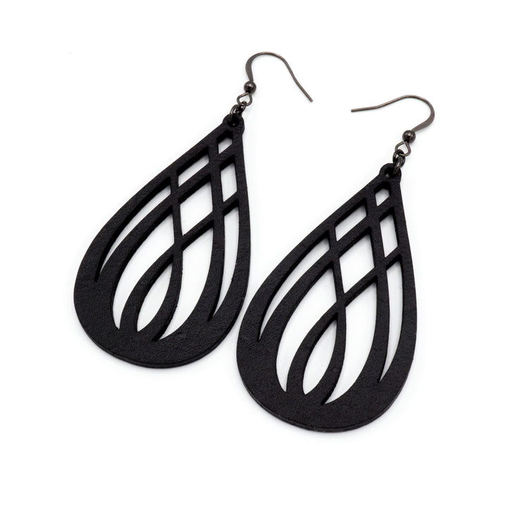 Drop 07 [L] // Leather Earrings - Black - LIGHT RAZOR DESIGN STUDIO