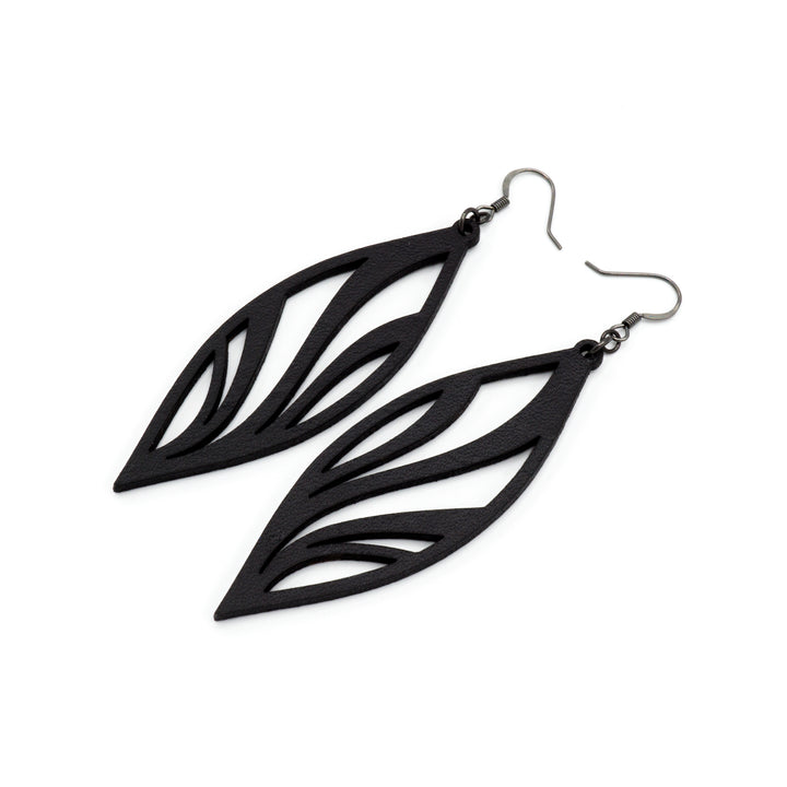 Petal 02 [L] // Leather Earrings - Black - LIGHT RAZOR DESIGN STUDIO