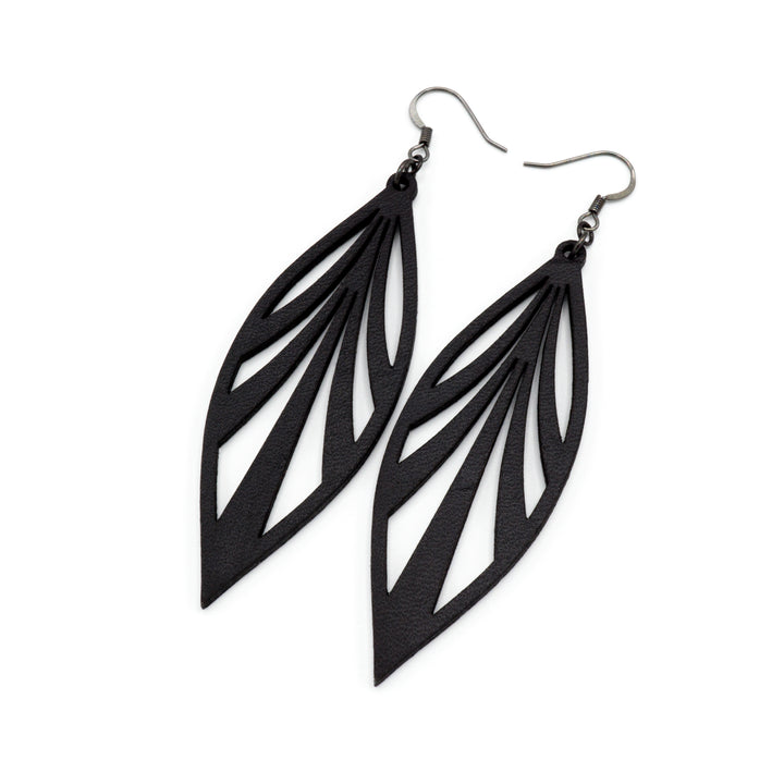 Petal 03 [L] // Leather Earrings - Black - LIGHT RAZOR DESIGN STUDIO