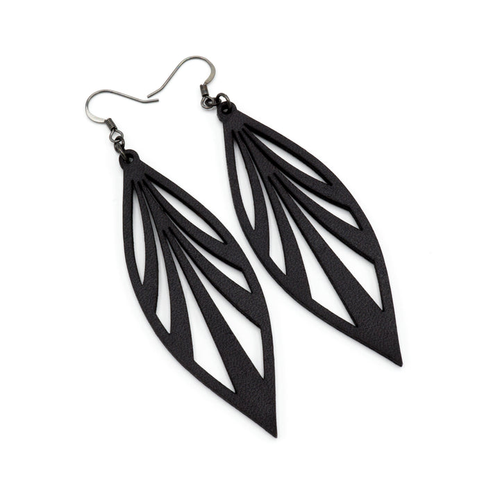 Petal 03 [L] // Leather Earrings - Black - LIGHT RAZOR DESIGN STUDIO