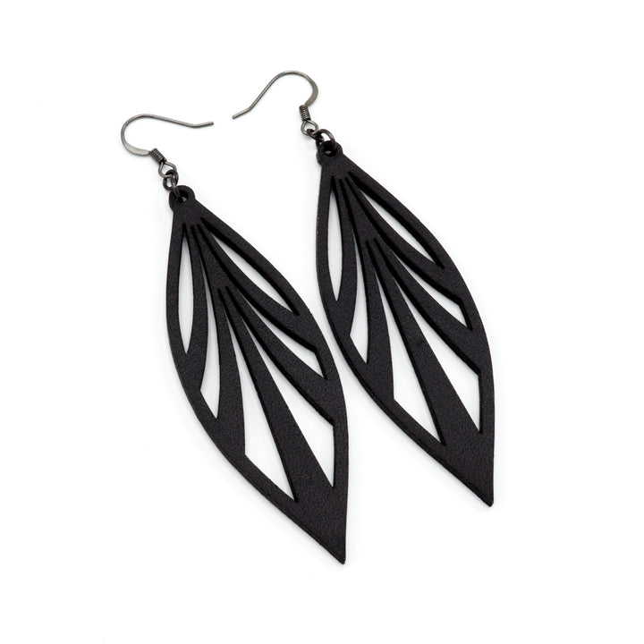 Petal 03 [L] // Leather Earrings - Black - LIGHT RAZOR DESIGN STUDIO