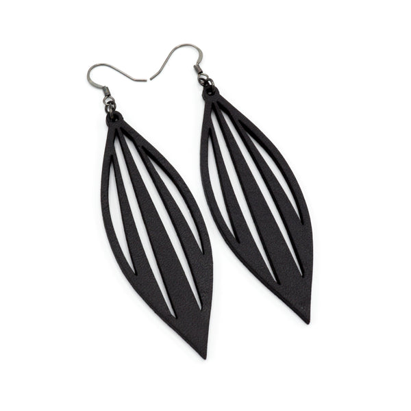 Petal 04 [L] // Leather Earrings - Black - LIGHT RAZOR DESIGN STUDIO