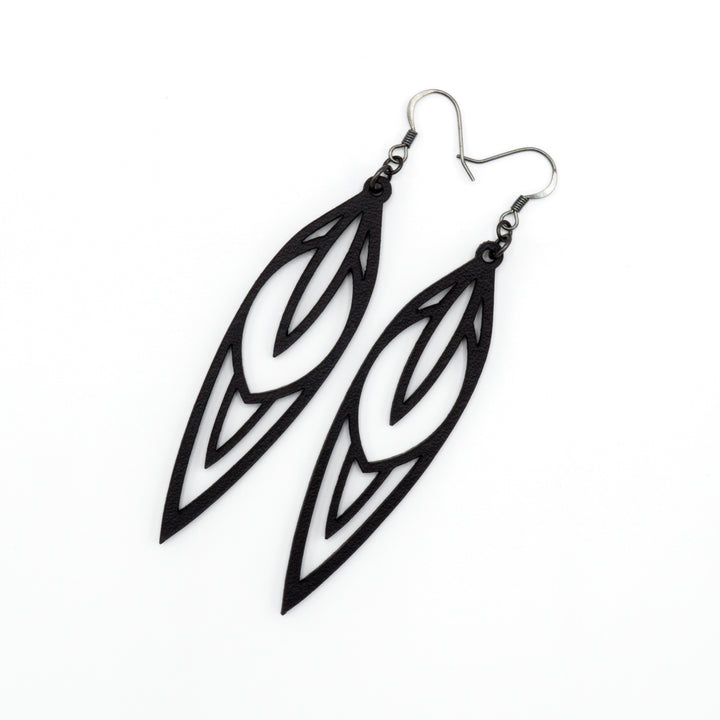 Totem 02 [L] // Leather Earrings - Black - LIGHT RAZOR DESIGN STUDIO