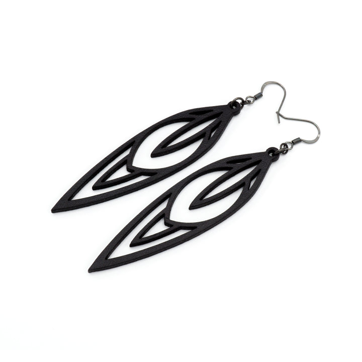 Totem 02 [L] // Leather Earrings - Black - LIGHT RAZOR DESIGN STUDIO
