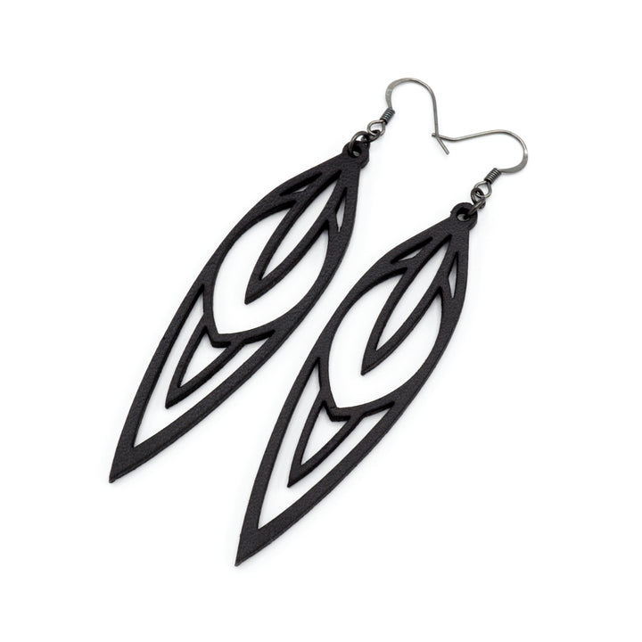 Totem 02 [L] // Leather Earrings - Black - LIGHT RAZOR DESIGN STUDIO