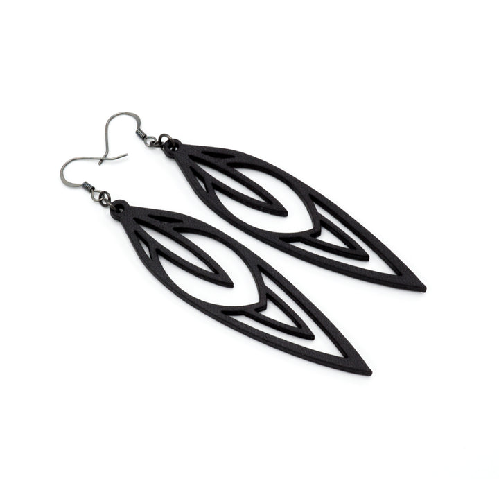 Totem 02 [L] // Leather Earrings - Black - LIGHT RAZOR DESIGN STUDIO