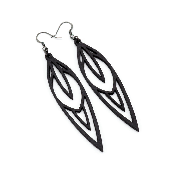 Totem 02 [L] // Leather Earrings - Black - LIGHT RAZOR DESIGN STUDIO