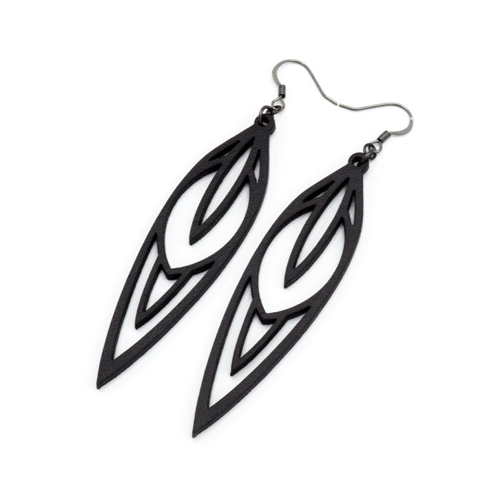 Totem 02 [L] // Leather Earrings - Black - LIGHT RAZOR DESIGN STUDIO