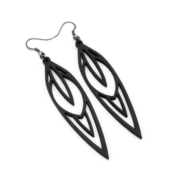 Totem 02 [L] // Leather Earrings - Black - LIGHT RAZOR DESIGN STUDIO
