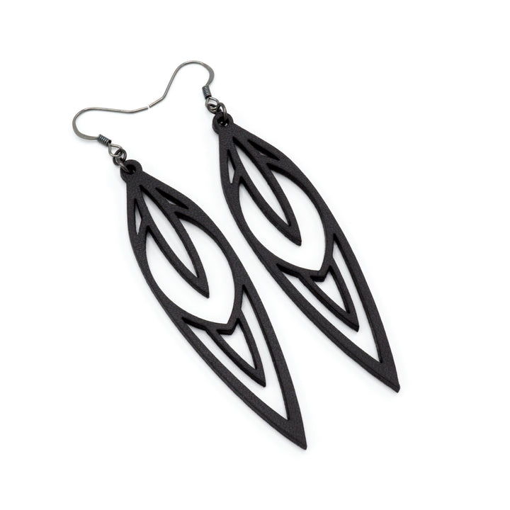 Totem 02 [L] // Leather Earrings - Black - LIGHT RAZOR DESIGN STUDIO