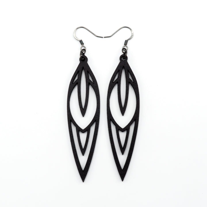 Totem 02 [L] // Leather Earrings - Black - LIGHT RAZOR DESIGN STUDIO
