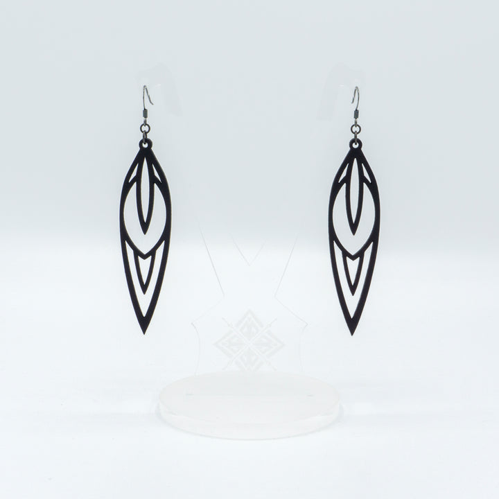 Totem 02 [L] // Leather Earrings - Black - LIGHT RAZOR DESIGN STUDIO