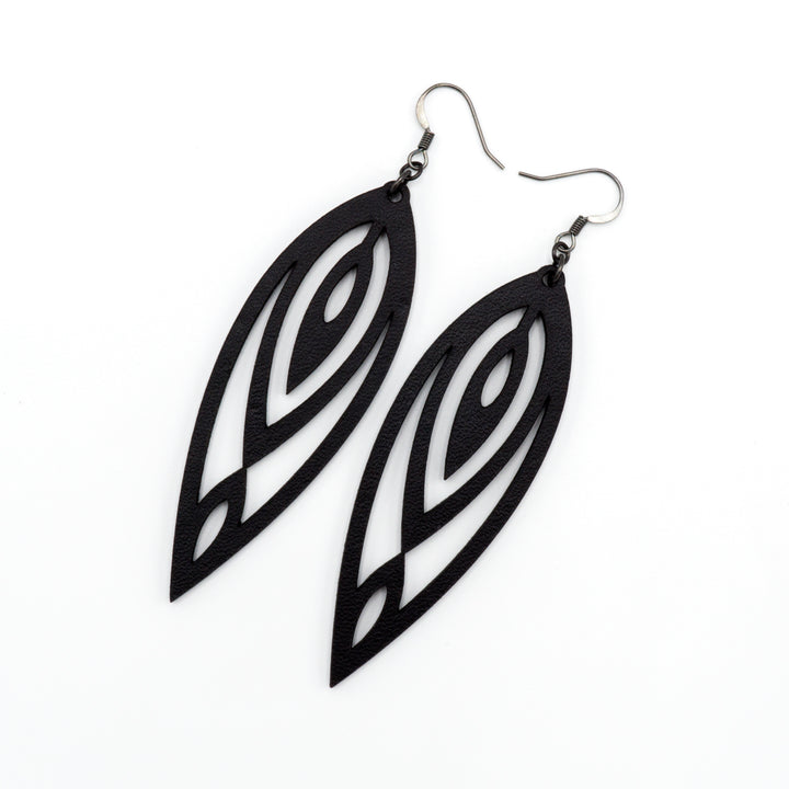 Totem 06 [L] // Leather Earrings - Black - LIGHT RAZOR DESIGN STUDIO