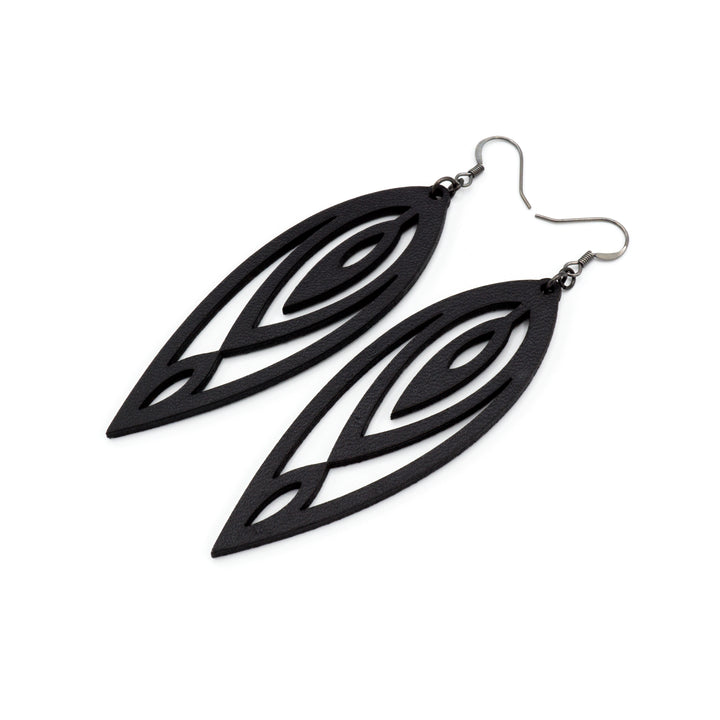 Totem 06 [L] // Leather Earrings - Black - LIGHT RAZOR DESIGN STUDIO