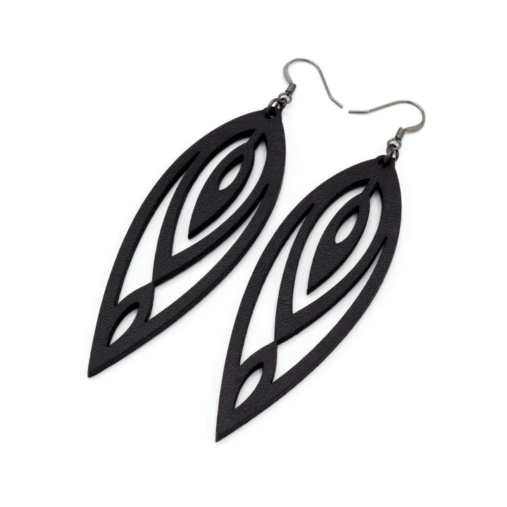 Totem 06 [L] // Leather Earrings - Black - LIGHT RAZOR DESIGN STUDIO