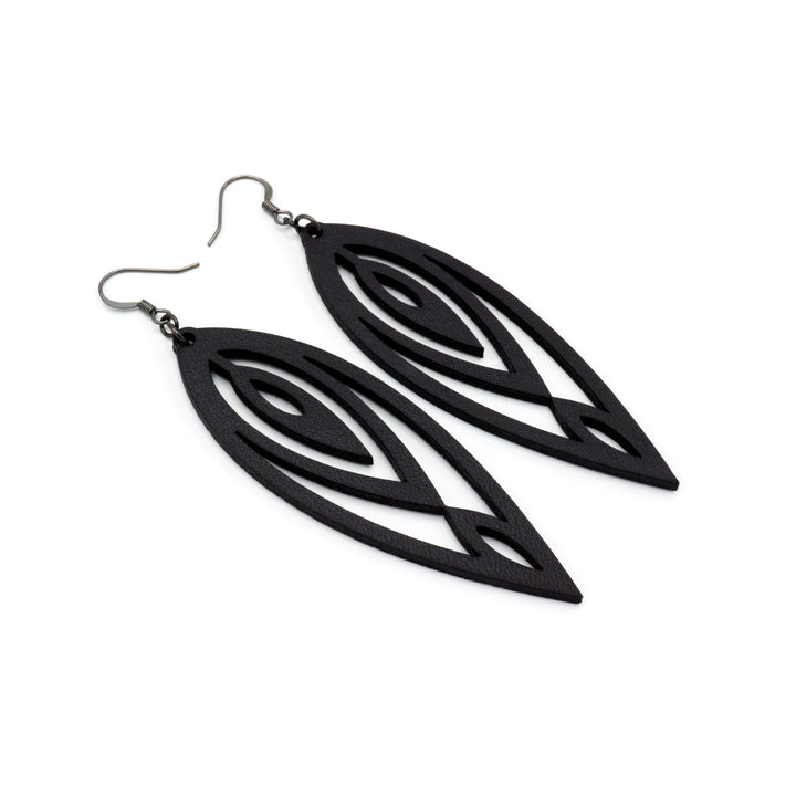Totem 06 [L] // Leather Earrings - Black - LIGHT RAZOR DESIGN STUDIO
