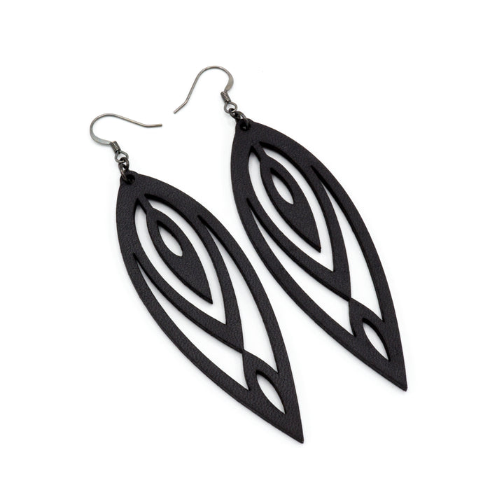 Totem 06 [L] // Leather Earrings - Black - LIGHT RAZOR DESIGN STUDIO