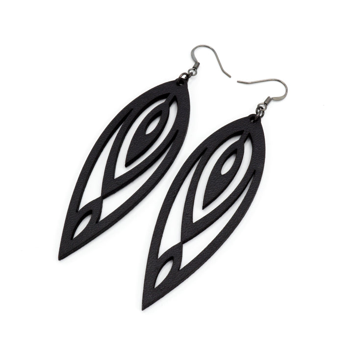 Totem 06 [L] // Leather Earrings - Black - LIGHT RAZOR DESIGN STUDIO