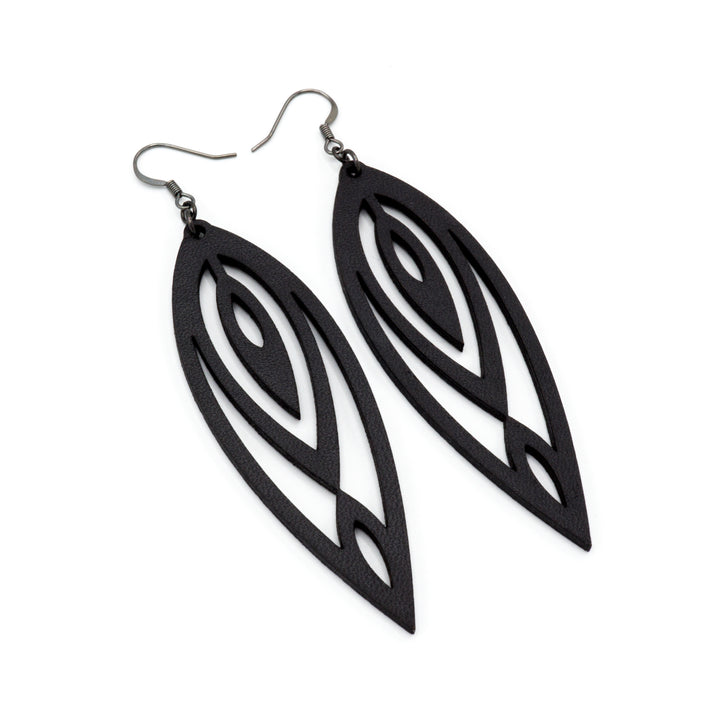 Totem 06 [L] // Leather Earrings - Black - LIGHT RAZOR DESIGN STUDIO