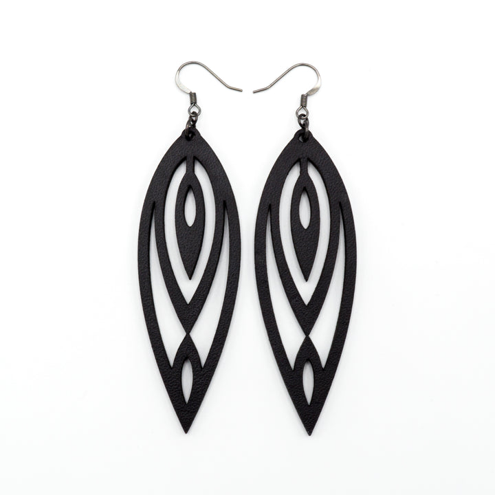Totem 06 [L] // Leather Earrings - Black - LIGHT RAZOR DESIGN STUDIO