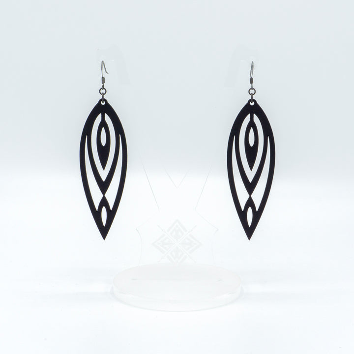 Totem 06 [L] // Leather Earrings - Black - LIGHT RAZOR DESIGN STUDIO