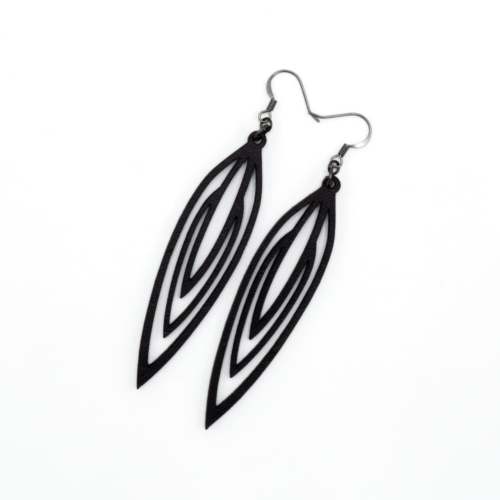 Totem 01 [L] // Leather Earrings - Black - LIGHT RAZOR DESIGN STUDIO