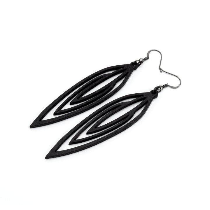 Totem 01 [L] // Leather Earrings - Black - LIGHT RAZOR DESIGN STUDIO