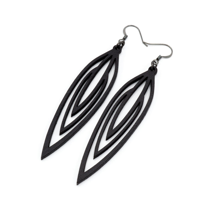 Totem 01 [L] // Leather Earrings - Black - LIGHT RAZOR DESIGN STUDIO