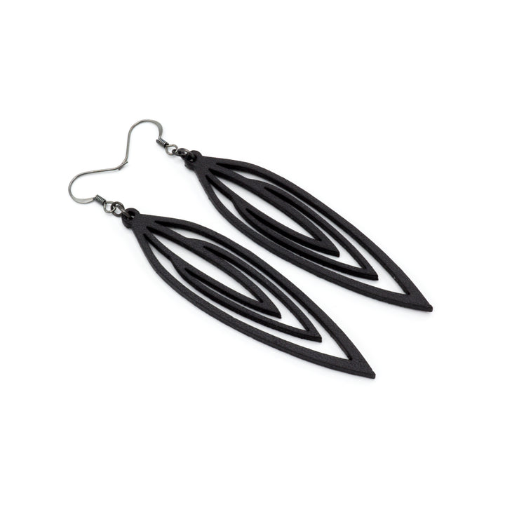 Totem 01 [L] // Leather Earrings - Black - LIGHT RAZOR DESIGN STUDIO