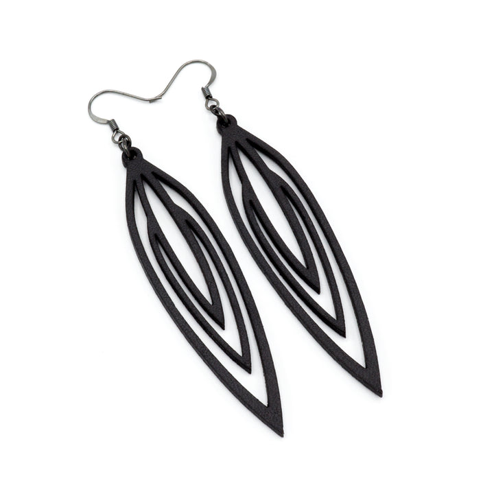 Totem 01 [L] // Leather Earrings - Black - LIGHT RAZOR DESIGN STUDIO