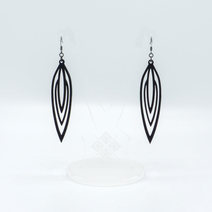 Totem 01 [L] // Leather Earrings - Black - LIGHT RAZOR DESIGN STUDIO